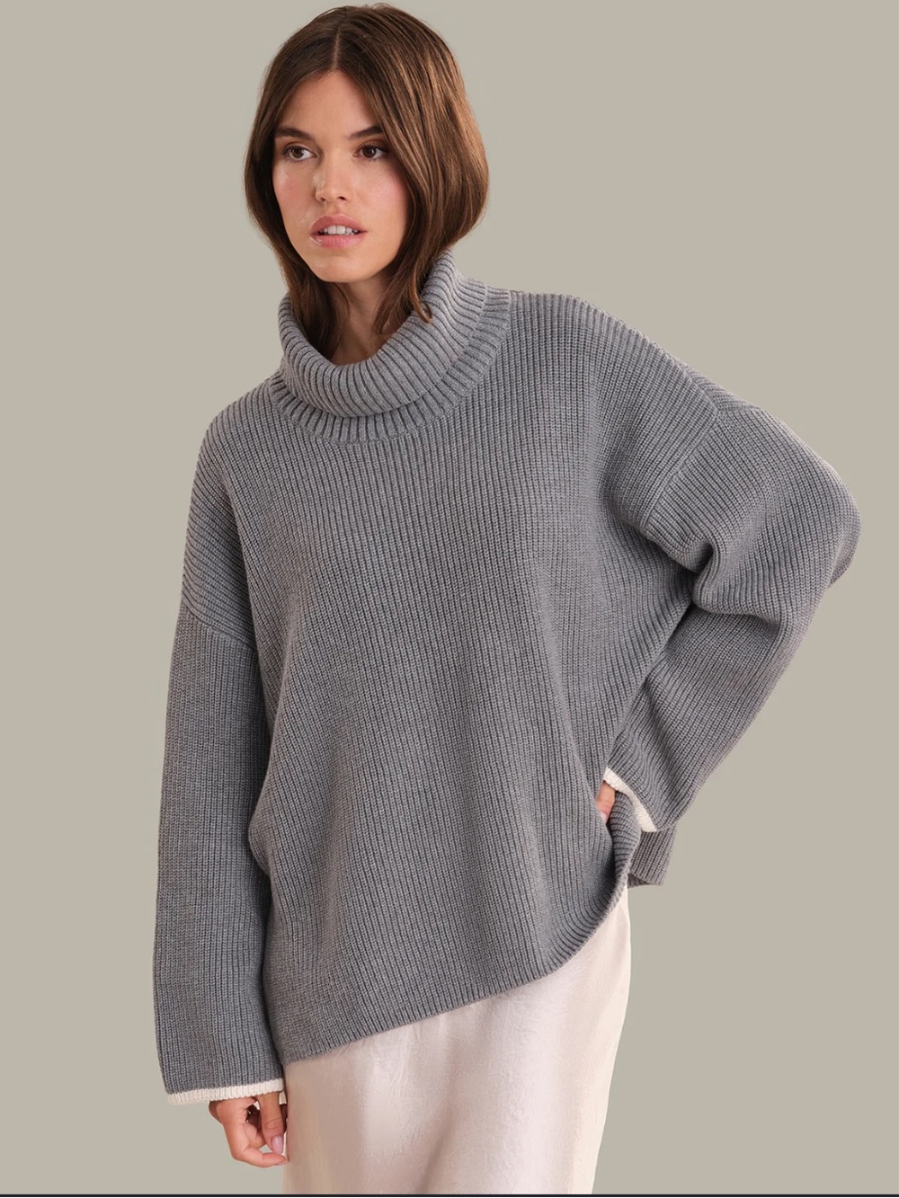 525 AMERICA Ada Gray Cotton Tipped Turtleneck Sweater